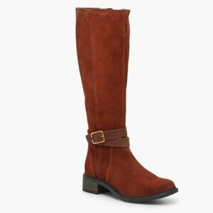 CLARKS NWOB MAYE SHINE BROWN LEATHER SUEDE BOOTS WITH BUCKLE ZIPPERS SIZE 7